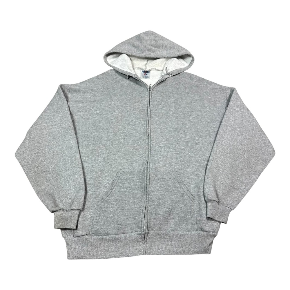 Vintage 90s Jerzees Gray Blank Full Zip Hoodie Sweatshirt Men's 2XL